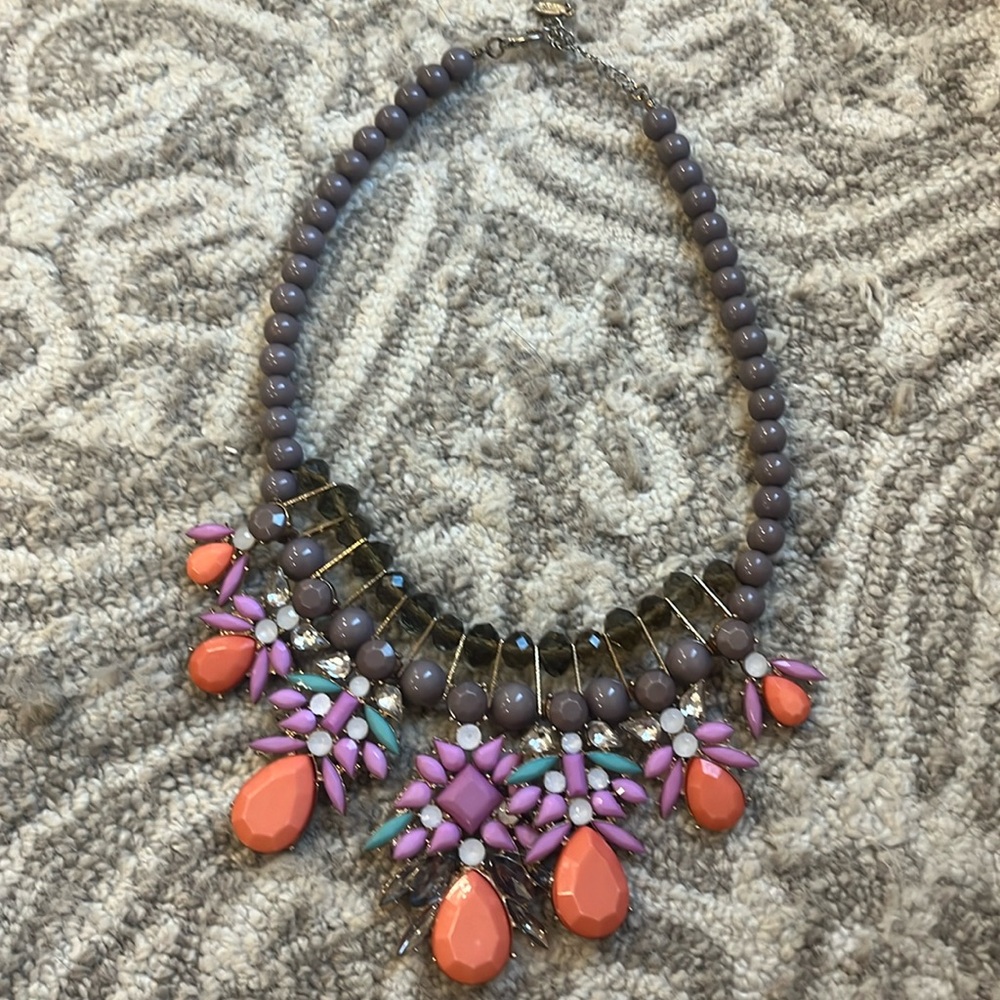 Peach, pink & gray beaded statement necklace